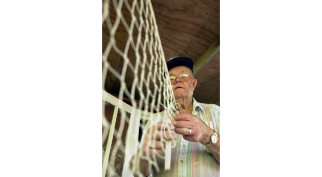 Wesley Goodwin, Sea Level, N.C. From my story, "Wesley Goodwin: Knitting and Hanging Net," Raleigh News & Observer, 12 Aug. 2001. Photo by Chris Seward