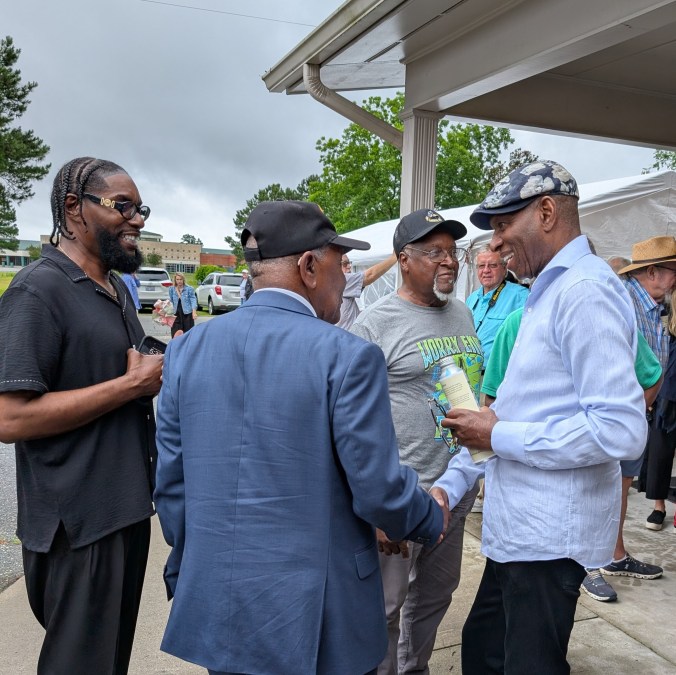 Will Weeks visiting with friends and family at "Willie Weeks Day" in Salemburg, N.C., June 5, 2025. Photo courtesy, Sampson Arts Council