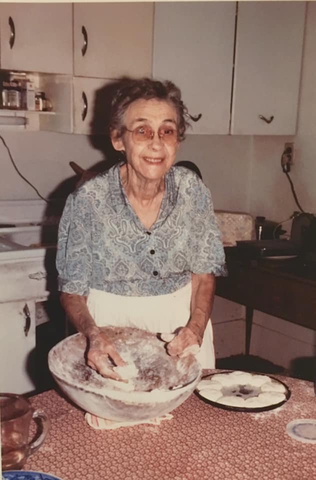 My grandmother's friend and neighbor Beatrice Dickinson Mason making biscuits at her home in Harlowe, N.C. Courtesy, Pam Diffee