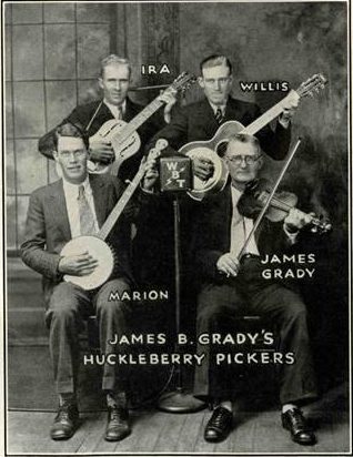 Fiddler James B. Grady's Huckleberry Pickers were an old-time string band from Clinton, N.C., ca. 1930-35. They played barn dances and community events and occasionally performed live on WPTF Radio in Raleigh. This photograph comes from one of WPTF's program guides (courtesy of Joel W. Rose).