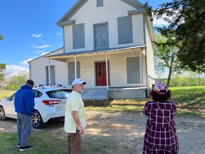 David Bell Sr., Tom King, and Dr. Bell at the former plantation where Ella Baker's grandmother Josephine Elizabeth Ross was enslaved. Photo by David Cecelski