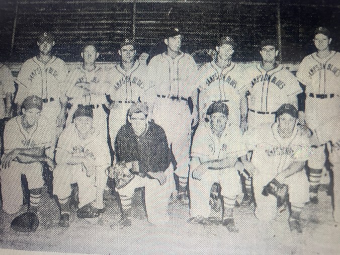 Starting line-up of the Clinton Sampson Blues, Clinton's minor league baseball team. The Blues played in the Tobacco State League from 1946 to 1950. Photograph from the Carolina Annual (Tobacco State League Edition), n.d., in the collections of the Sampson County Historical Museum. 