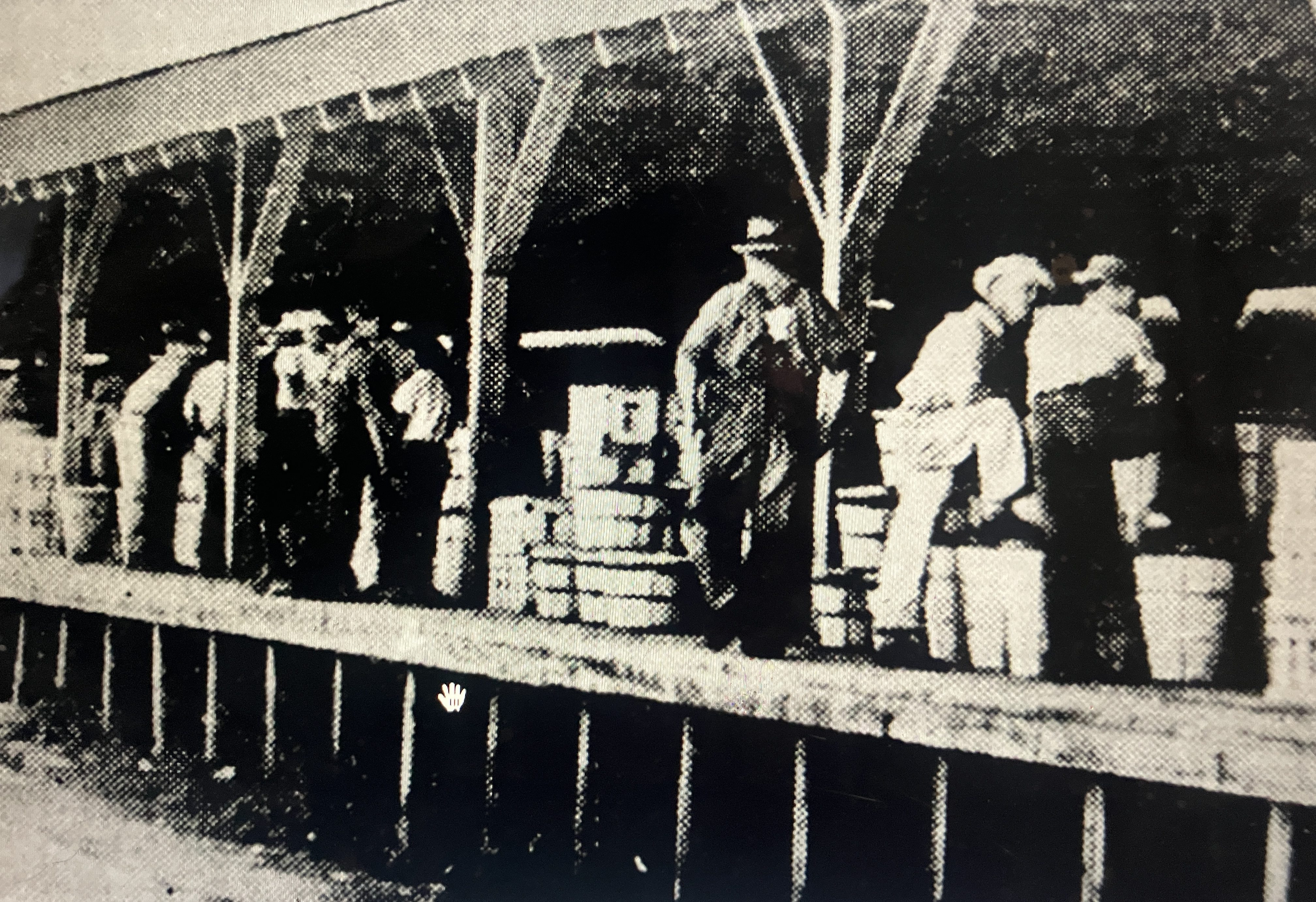 Wild blueberries at the Clinton railroad station's loading dock, 1938. According to the Raleigh News &amp; Observer of June 19 that year, the berries were bound for New York City, Providence, and Boston.