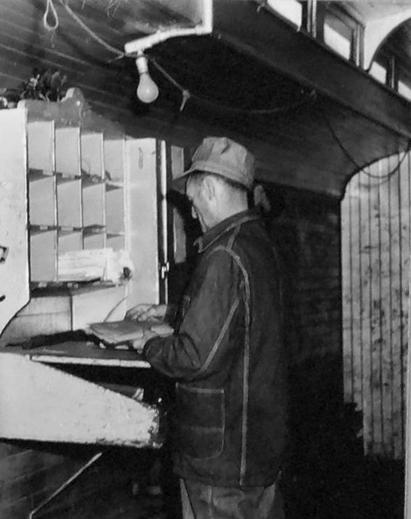 A mail clerk on the Atlantic & North Carolina Railroad, 1942. Photo courtesy, State Archives of North Carolina