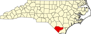 Chadbourn is in Columbus County, 60 miles west of Wilmington, N.C. Map courtesy, Wikipedia