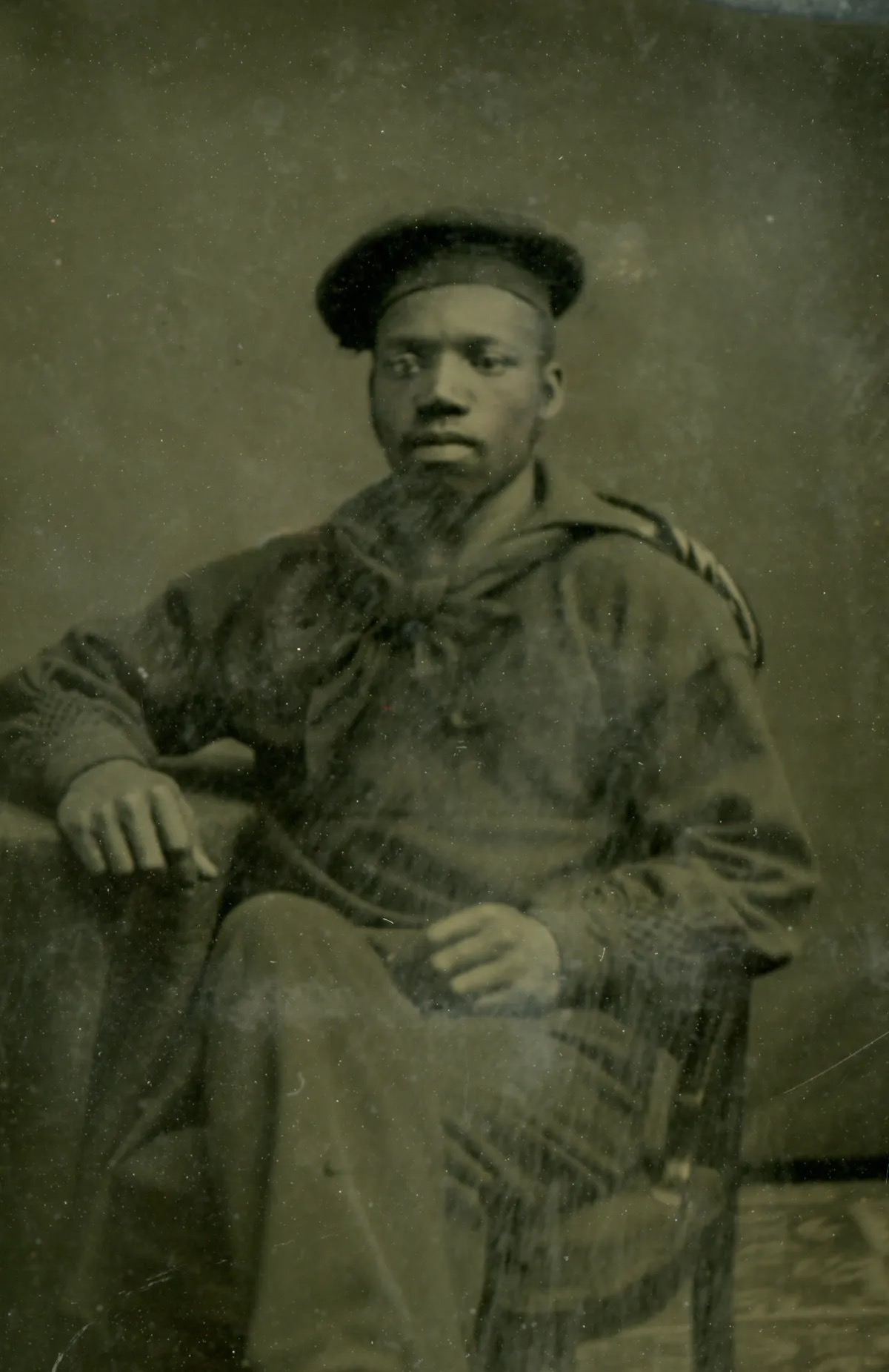 Unknown sailor in the Union Navy. Approximately 19,000 black men served in the Navy. By 1863, nearly one in four Union sailor were African American. A far larger number of African men-- approximately 180,000-- served in the Union army during the Civil War. Courtesy of Special Collections and College Archives, Gettysburg College
