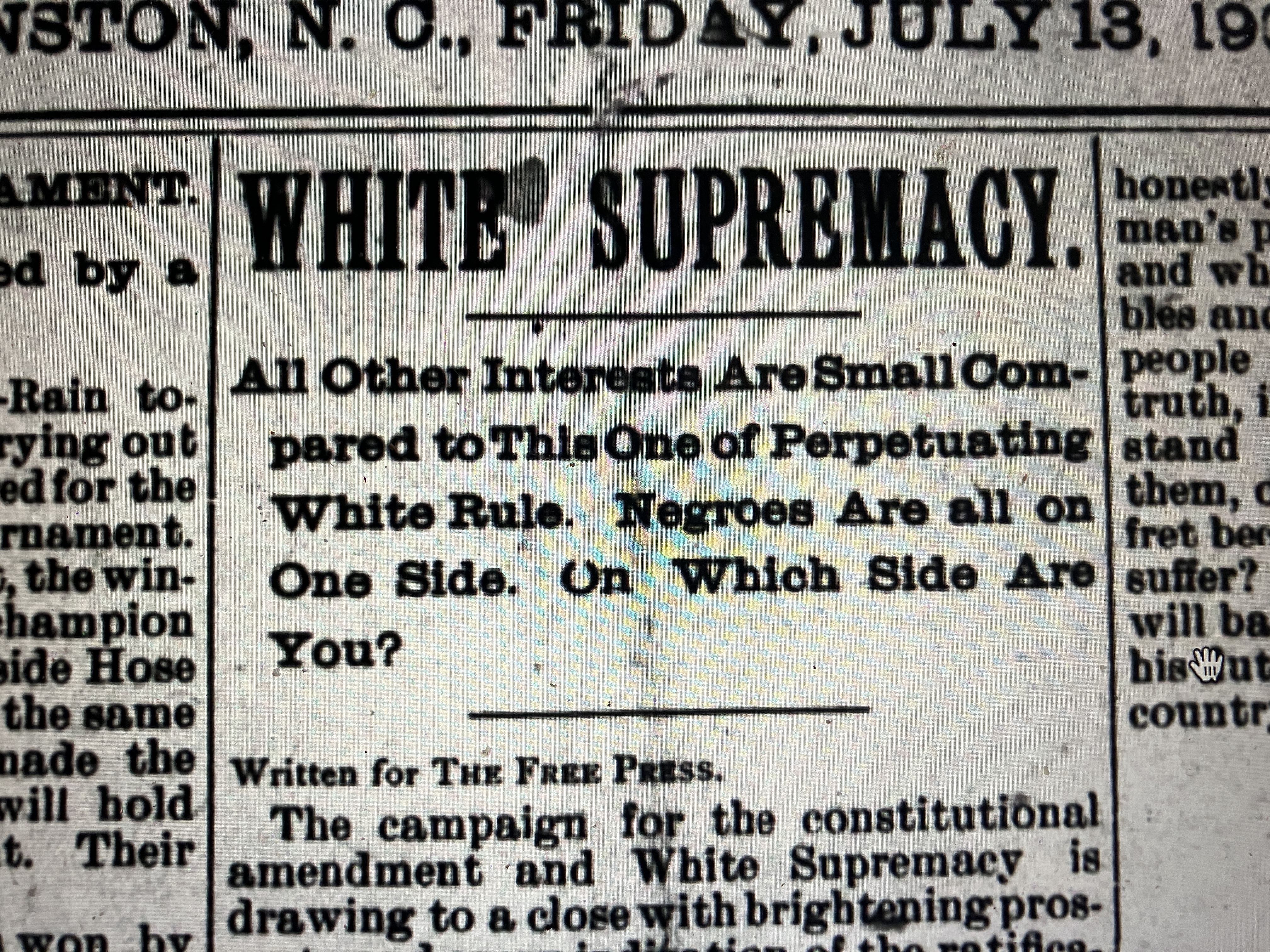 From The Daily Free Press (Kinston, N.C.), 13 July 1900